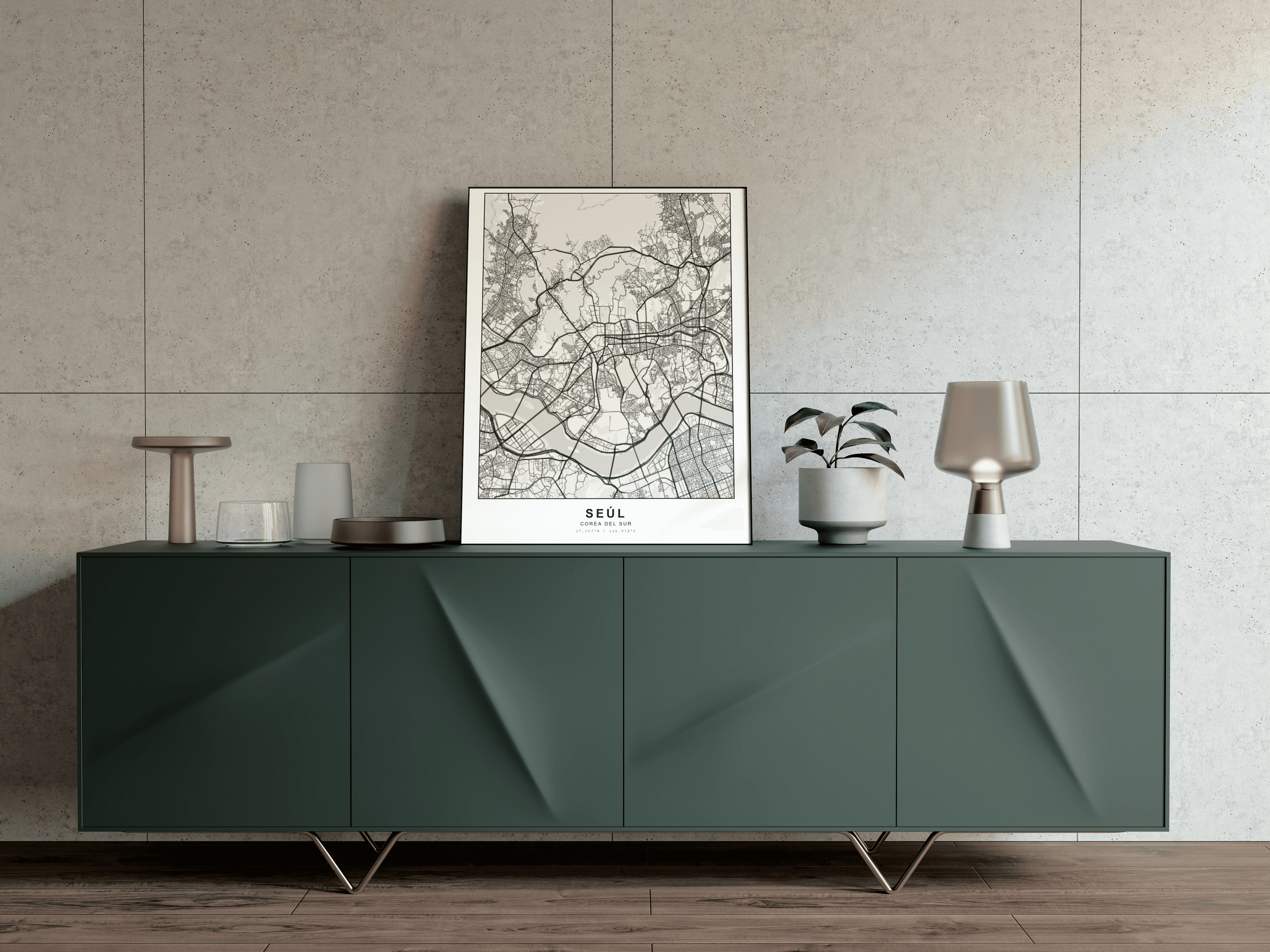 Poster de Seúl sobre mueble contemporáneo