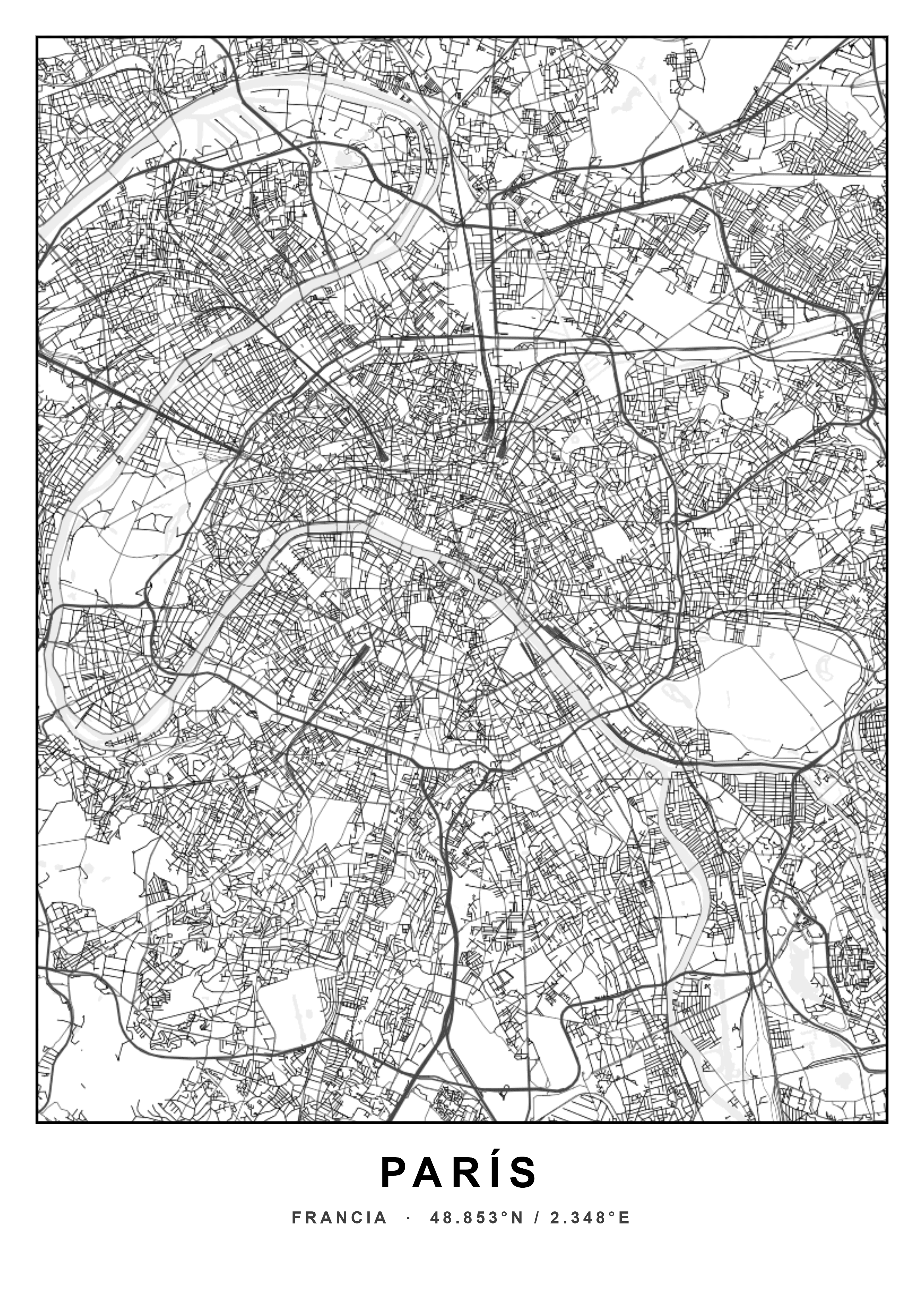 Ámsterdam map poster in B&W style