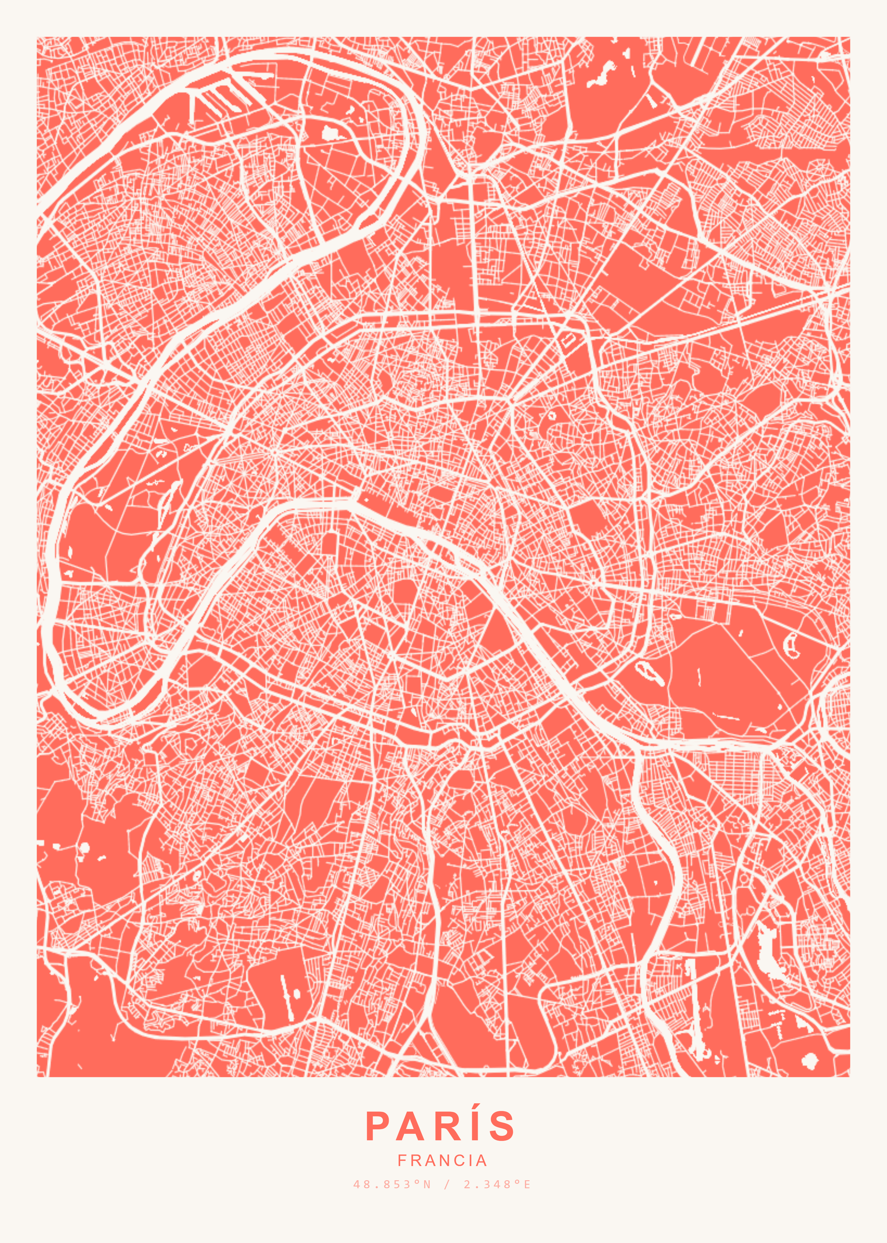 Ámsterdam map poster in Coral style
